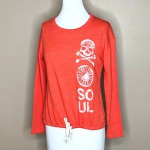 Soulcycle Womens Size XS Skull Cross Bones Drawstring Hem Sweatshirt Top New